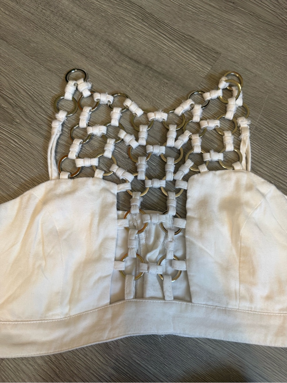 Millau White Two-Piece Top and Shorts Set with Silver rings Details size small - Picture 9 of 13